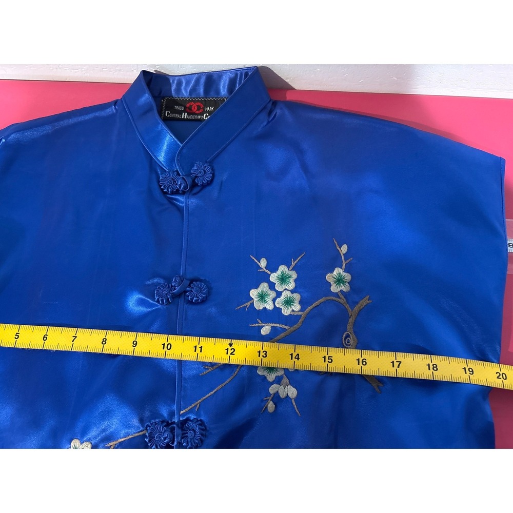 Central Handicraft Womens‎ Blue Floral Embroidered Satin Cheongsam Top M Silky - Picture 5 of 7